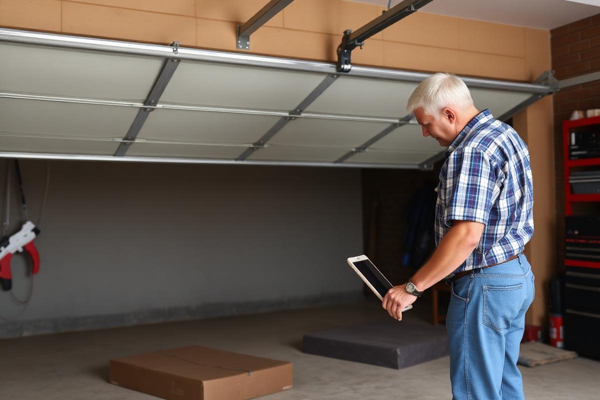 Homeowner testing garage door safety reversal system with object placed under closing door