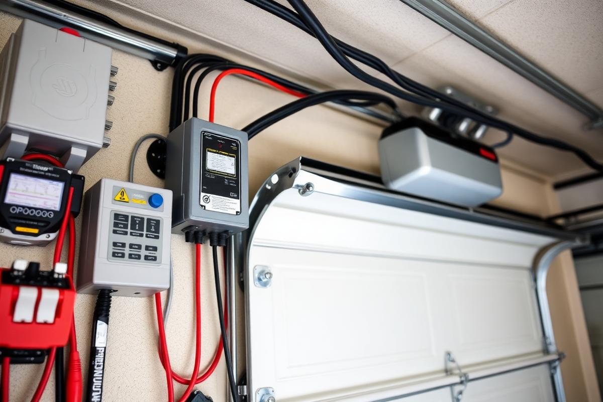 Surge protector being installed near garage door opener unit for electrical safety