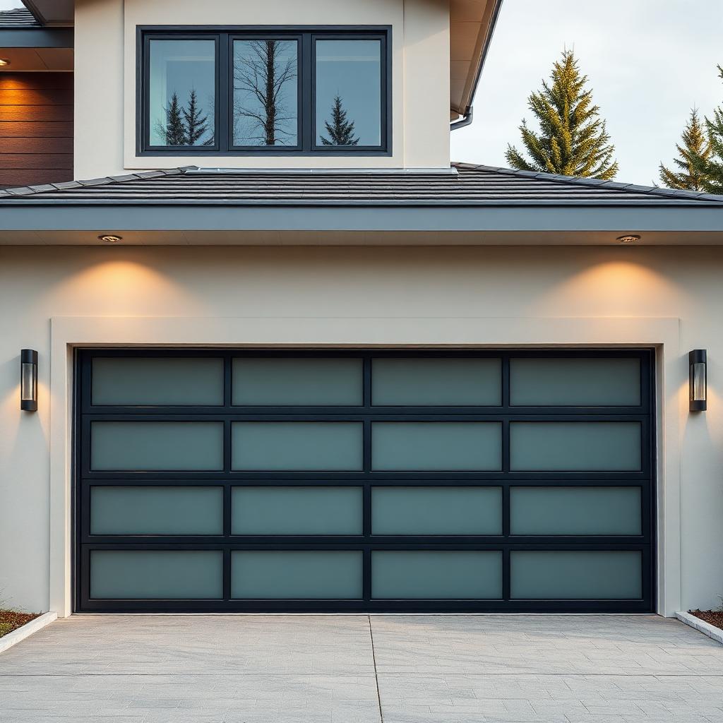 Contemporary garage door with glass panels in Tampa Bay