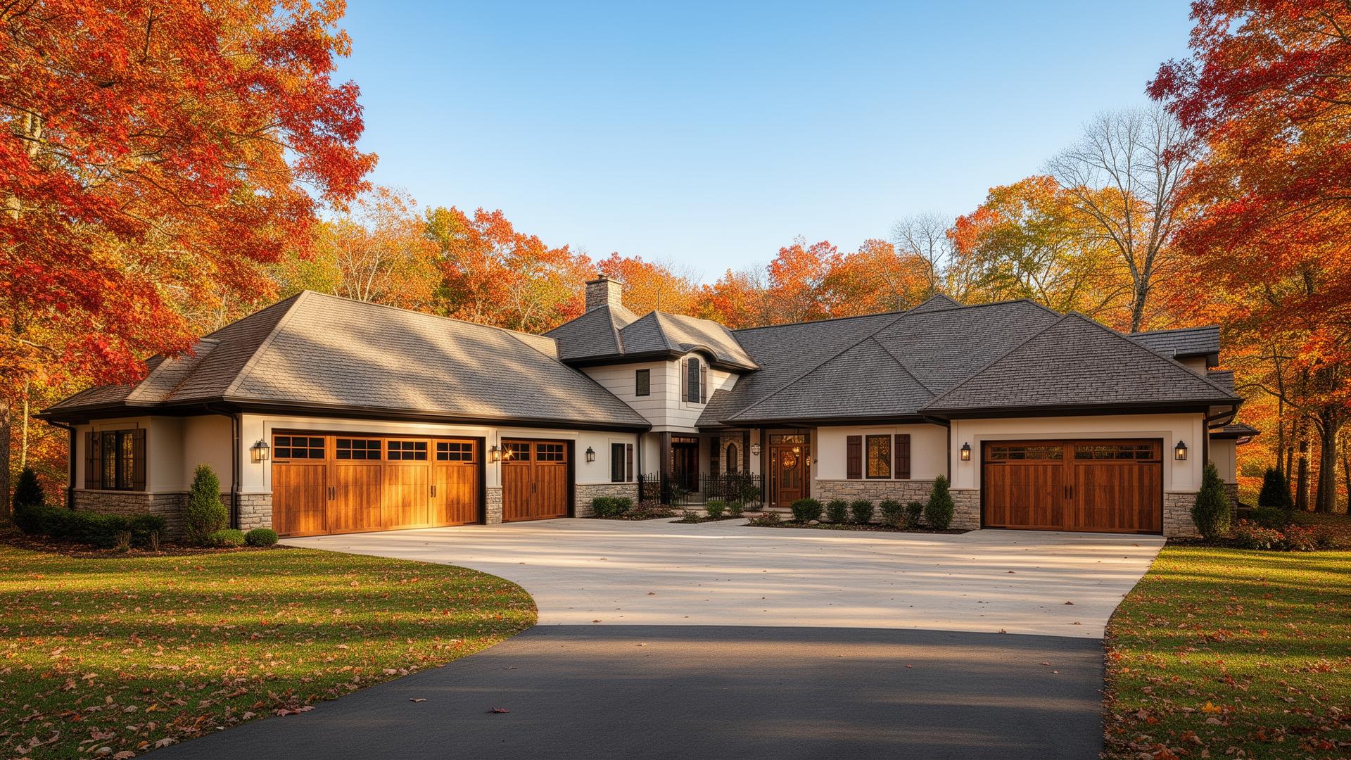 Premium insulated steel garage doors with wood overlay on luxury Port Richey home